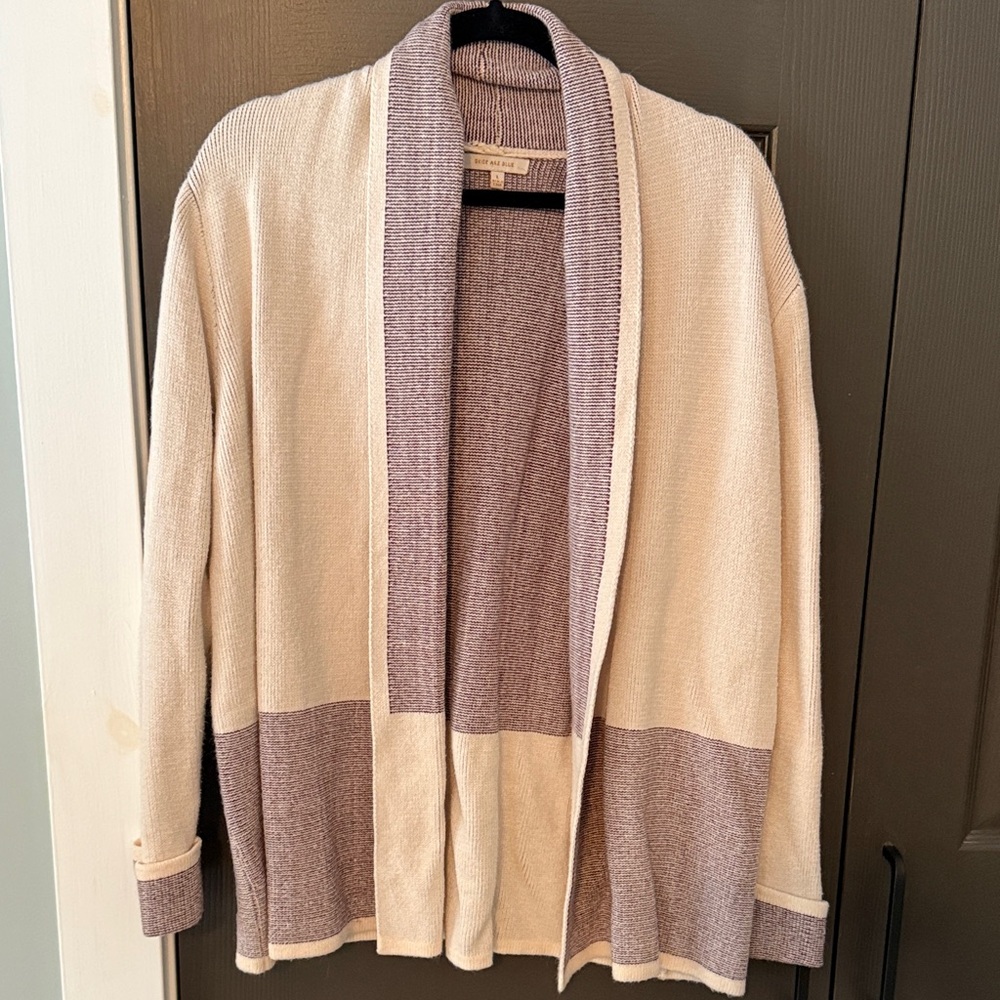 Women's Cream and Maroon Open Front Sweater